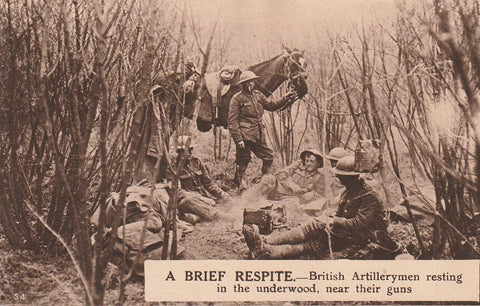 WWI MILITARY BRITISH ARTILLERYMEN RESTING POSTCARD