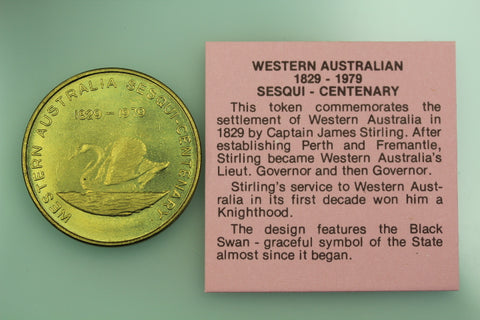 WESTERN AUSTRALIA SESQUI-CENTENARY 1829-1979 MEDAL TOKEN GILT