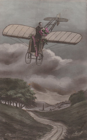 ROSES DELIVERY FROM AN AEROPLANE ARTIST SIGNED POSTCARD