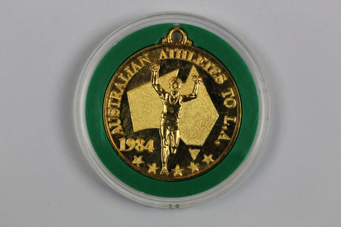 AUSTRALIA ATHLETES TO LOS ANGELES OLYMPICS 1984 MEDALLION GILDED
