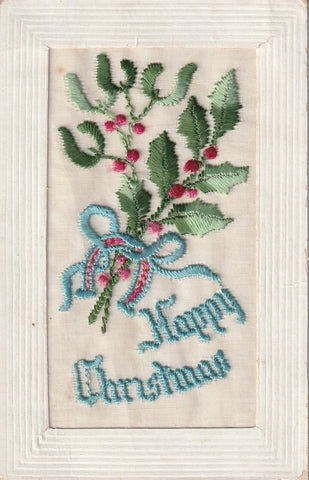 WWI MILITARY SILK MERRY CHRISTMAS POSTCARD