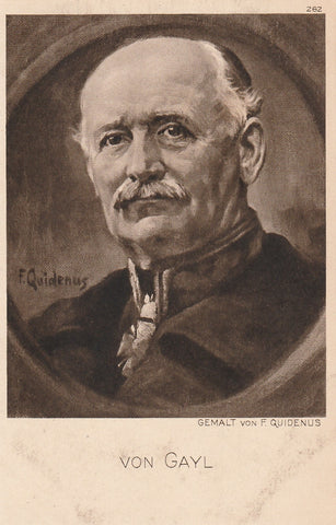 MILITARY WWI GERMAN GENERAL VON GAYL, ARTIST VON F QUIDENUS POSTCARD