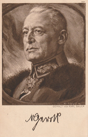 MILITARY WWI GERMAN GENERAL? ARTIST VON KARL BAUER POSTCARD