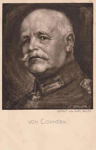 MILITARY WWI GERMAN GENERAL VON EICHHORN ARTIST VON KARL BAUER POSTCARD