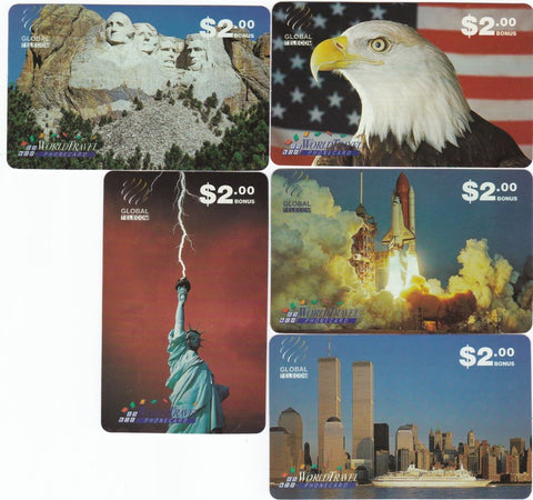 GLOBAL TELECOM WORLD TRAVEL $2 PHONECARDS X 5 TALK USA SERIES 1