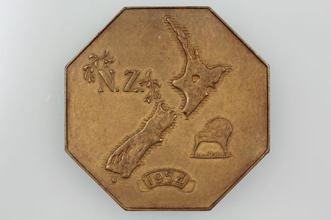 MP1954/1 NZ ROYAL VISIT DUNEDIN CARISBROOK SPORTS MEDAL COPPER GILT