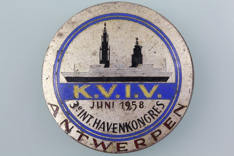 BELGIUM 1958 ANTWERP 3RD INTERNATIONAL HARBOUR CONGRESS BADGE