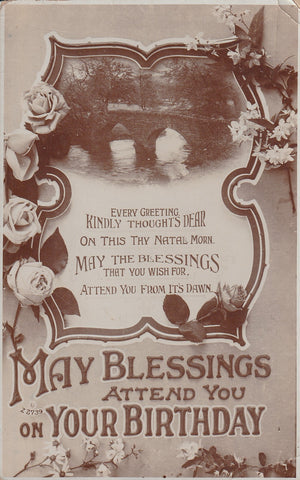 GREETINGS YOUR BIRTHDAY NATAL MORN BLESSINGS REAL PHOTO POSTCARD