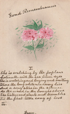 GREETINGS SINCERE GOOD WISHES FOND LOVE GOLD LETTERING FLOWER POSTCARD