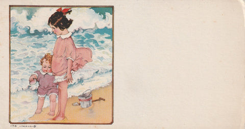 USA CHILDREN AT SEASIDE VINTAGE INK BLOTTER