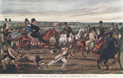 HORSES MR JORROCKS MAKES HIS ENTRY INTO NEWMARKET BETTING RING POSTCARD